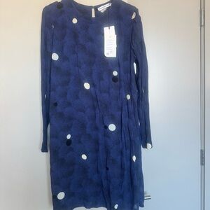 NWT Rodebjer Candice Moons Blue Pattern Dress in Navy Blue Size Small